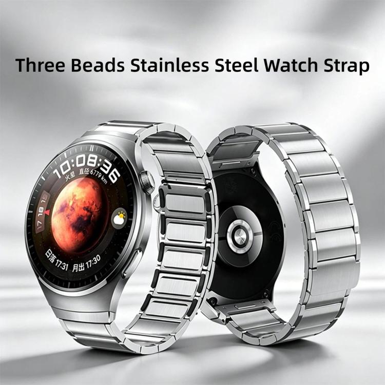 Seamless Press Button Three Beads Magnetic Stainless Steel Watch Band, For Huawei Watch 4 Pro