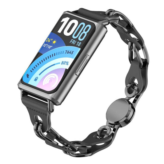 Stylish Hollow Vegan Leather Chain Metal Watch Band, For Huawei Band 11 / Band 11 Pro