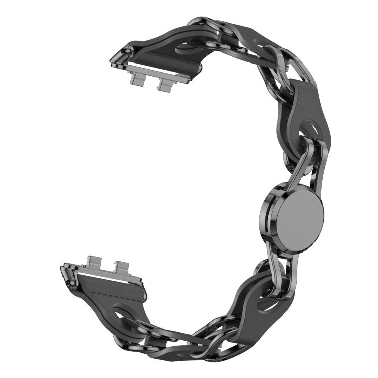 Stylish Hollow Vegan Leather Chain Metal Watch Band, For Huawei Band 11 / Band 11 Pro