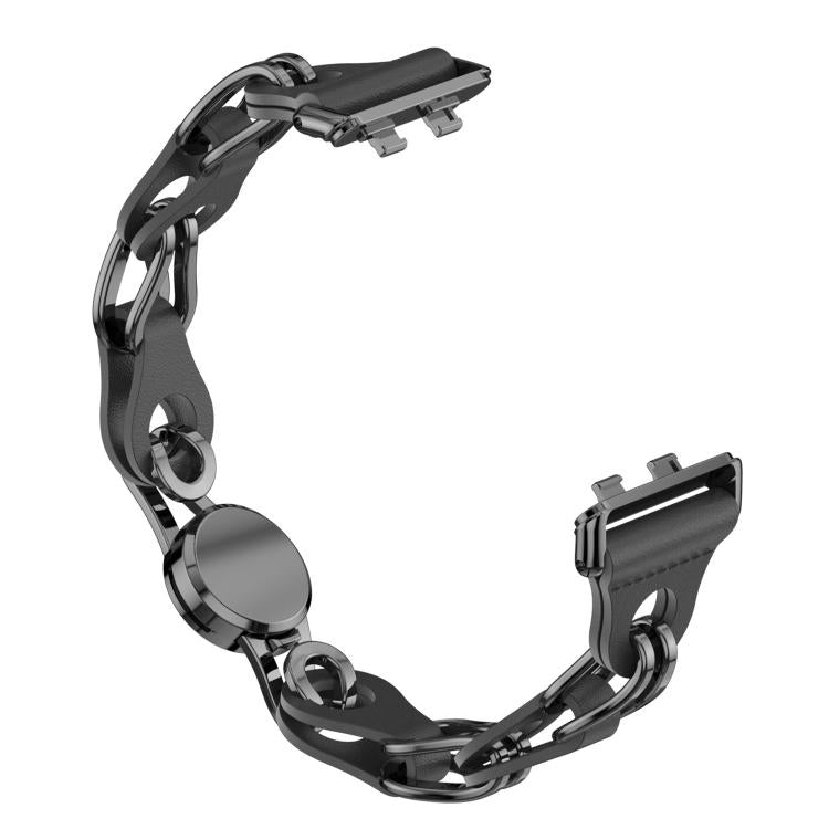 Stylish Hollow Vegan Leather Chain Metal Watch Band, For Huawei Band 11 / Band 11 Pro