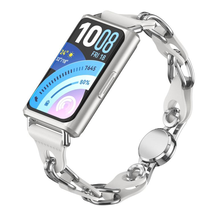 Stylish Hollow Vegan Leather Chain Metal Watch Band, For Huawei Band 11 / Band 11 Pro
