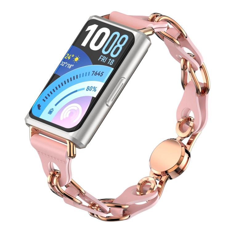 Stylish Hollow Vegan Leather Chain Metal Watch Band, For Huawei Band 11 / Band 11 Pro