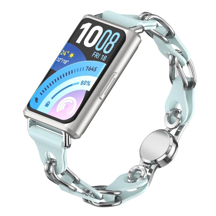Stylish Hollow Vegan Leather Chain Metal Watch Band, For Huawei Band 11 / Band 11 Pro