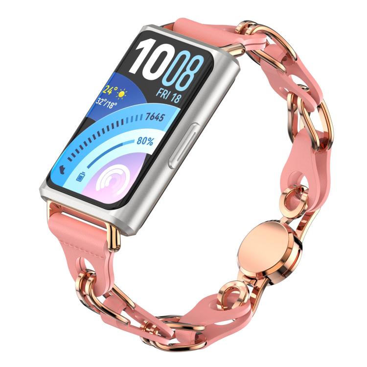 Stylish Hollow Vegan Leather Chain Metal Watch Band, For Huawei Band 11 / Band 11 Pro