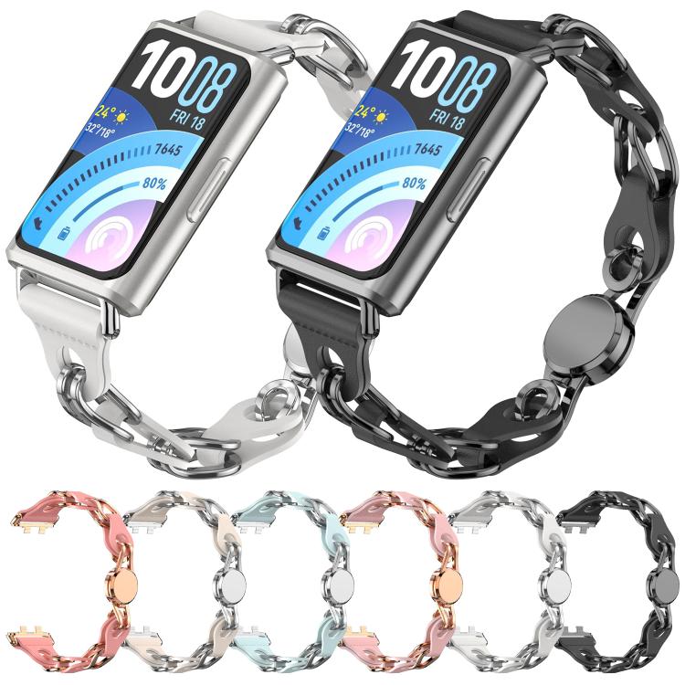 Stylish Hollow Vegan Leather Chain Metal Watch Band, For Huawei Band 11 / Band 11 Pro