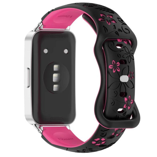 Laser Engraved Floral Reverse Buckle Two Color Watch Band, For Huawei Band 11 / Band 11 Pro