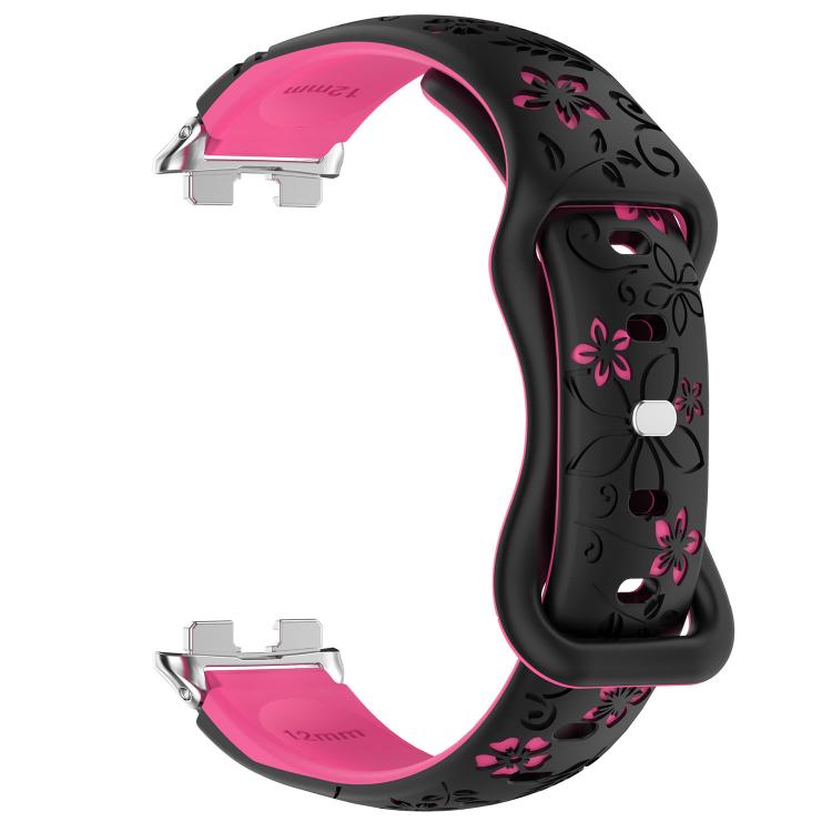 Laser Engraved Floral Reverse Buckle Two Color Watch Band, For Huawei Band 11 / Band 11 Pro