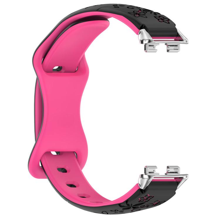 Laser Engraved Floral Reverse Buckle Two Color Watch Band, For Huawei Band 11 / Band 11 Pro