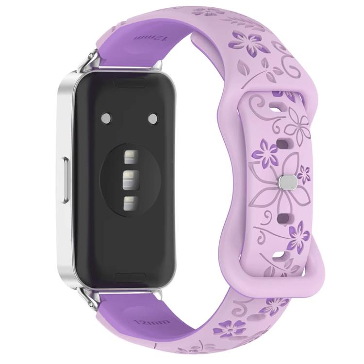 Laser Engraved Floral Reverse Buckle Two Color Watch Band, For Huawei Band 11 / Band 11 Pro