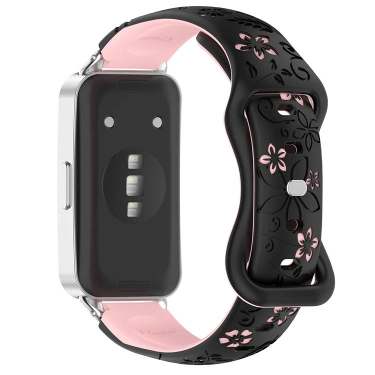 Laser Engraved Floral Reverse Buckle Two Color Watch Band, For Huawei Band 11 / Band 11 Pro