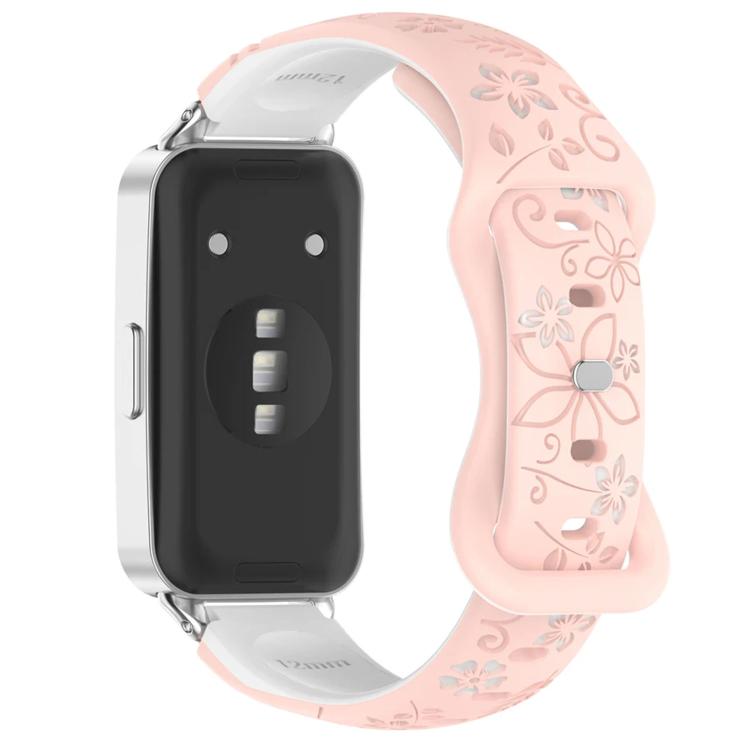 Laser Engraved Floral Reverse Buckle Two Color Watch Band, For Huawei Band 11 / Band 11 Pro