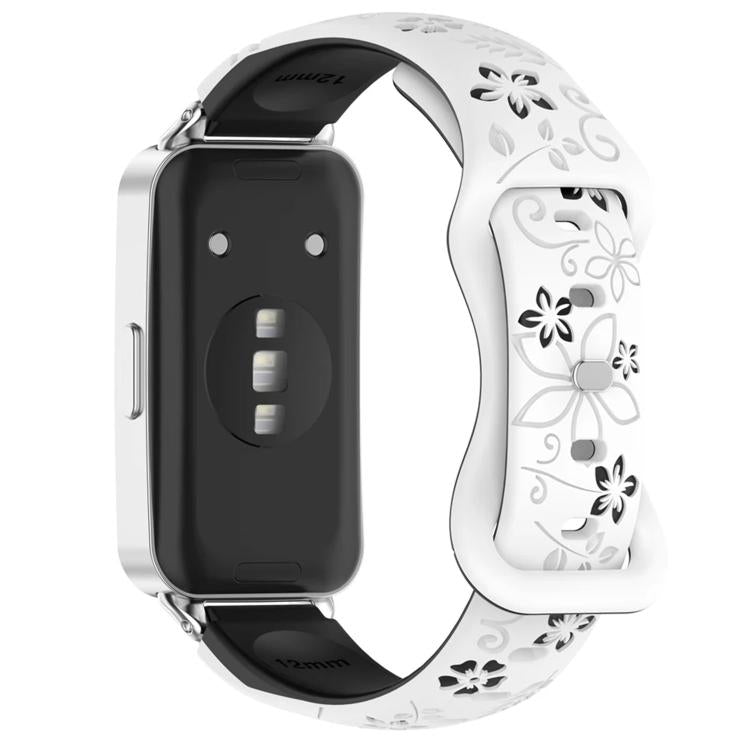 Laser Engraved Floral Reverse Buckle Two Color Watch Band, For Huawei Band 11 / Band 11 Pro