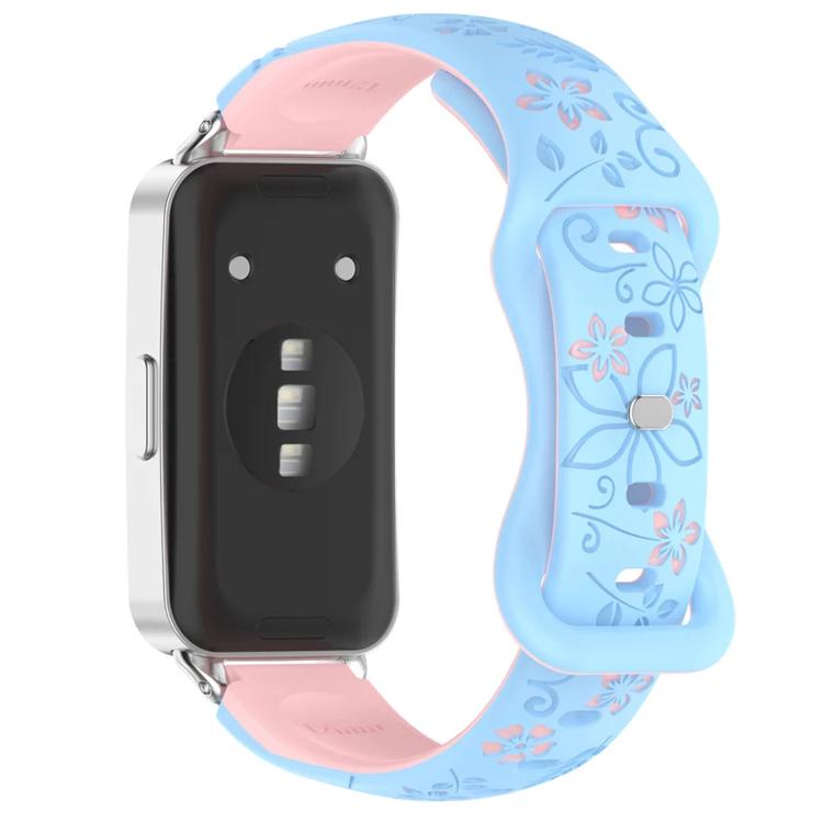 Laser Engraved Floral Reverse Buckle Two Color Watch Band, For Huawei Band 11 / Band 11 Pro