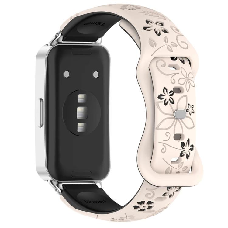 Laser Engraved Floral Reverse Buckle Two Color Watch Band, For Huawei Band 11 / Band 11 Pro