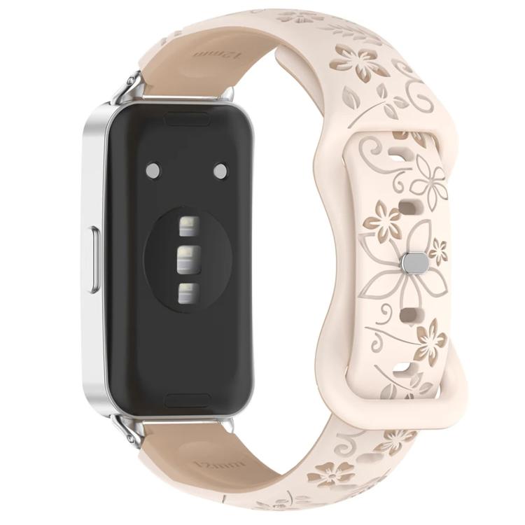 Laser Engraved Floral Reverse Buckle Two Color Watch Band, For Huawei Band 11 / Band 11 Pro