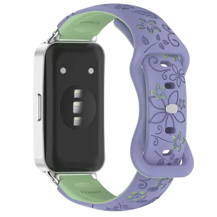 Laser Engraved Floral Reverse Buckle Two Color Watch Band, For Huawei Band 11 / Band 11 Pro