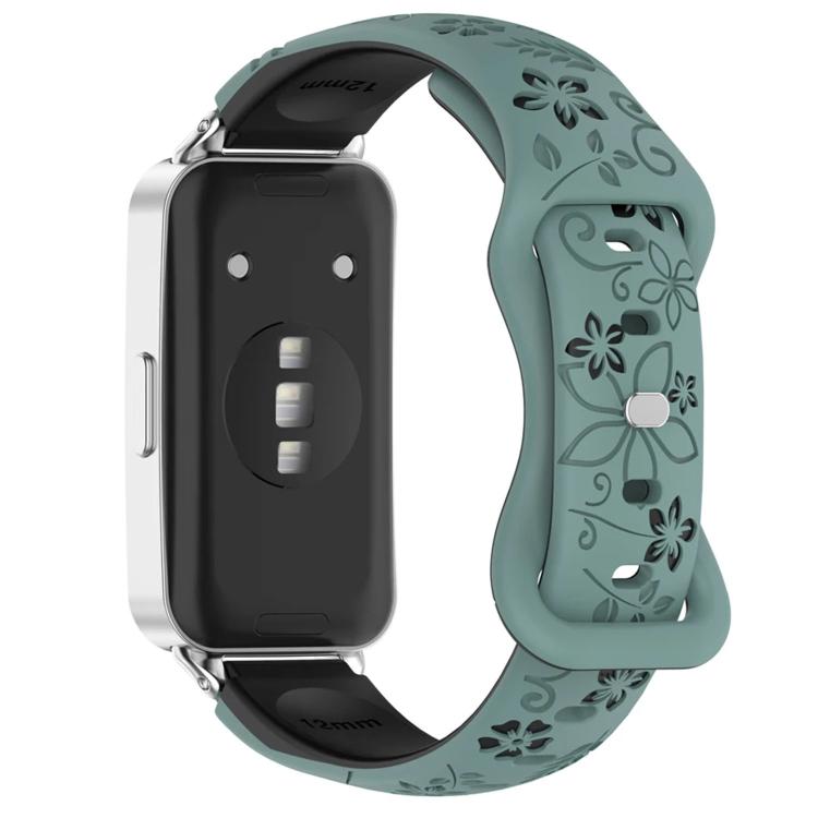 Laser Engraved Floral Reverse Buckle Two Color Watch Band, For Huawei Band 11 / Band 11 Pro