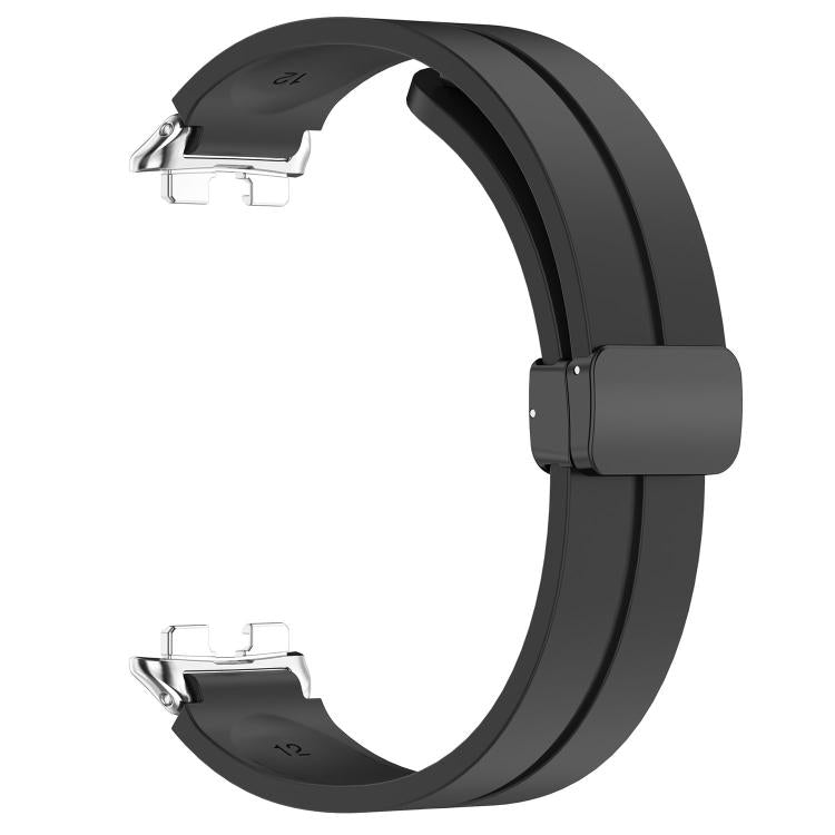 Folding Magnetic Black Clasp Solid Color Silicone Watch Band, For Huawei Band 11 / Band 11 Pro