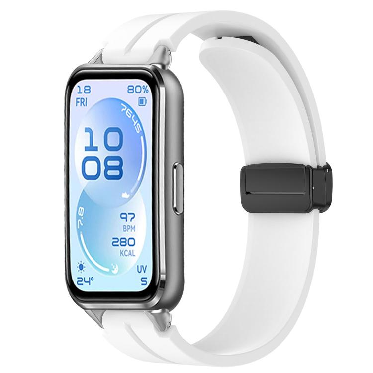 Folding Magnetic Black Clasp Solid Color Silicone Watch Band, For Huawei Band 11 / Band 11 Pro
