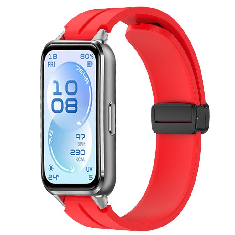 Folding Magnetic Black Clasp Solid Color Silicone Watch Band, For Huawei Band 11 / Band 11 Pro