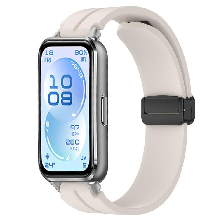 Folding Magnetic Black Clasp Solid Color Silicone Watch Band, For Huawei Band 11 / Band 11 Pro