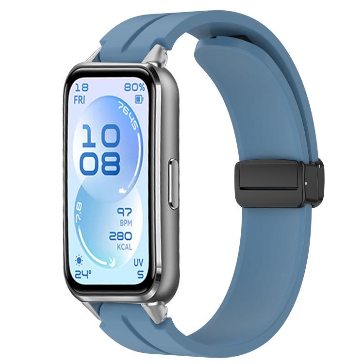 Folding Magnetic Black Clasp Solid Color Silicone Watch Band, For Huawei Band 11 / Band 11 Pro