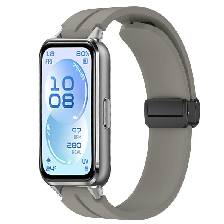 Folding Magnetic Black Clasp Solid Color Silicone Watch Band, For Huawei Band 11 / Band 11 Pro
