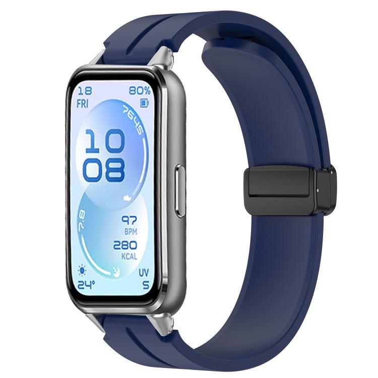 Folding Magnetic Black Clasp Solid Color Silicone Watch Band, For Huawei Band 11 / Band 11 Pro