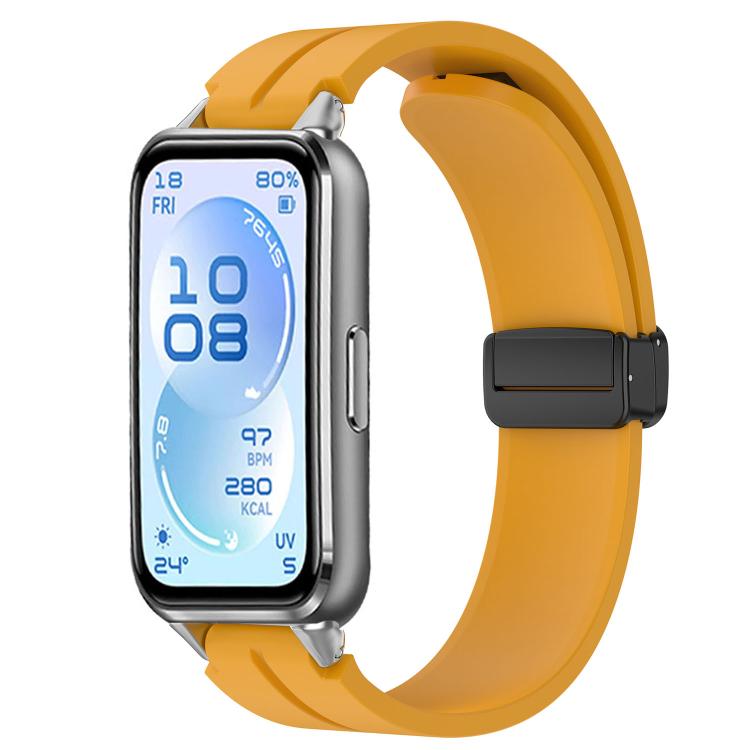 Folding Magnetic Black Clasp Solid Color Silicone Watch Band, For Huawei Band 11 / Band 11 Pro