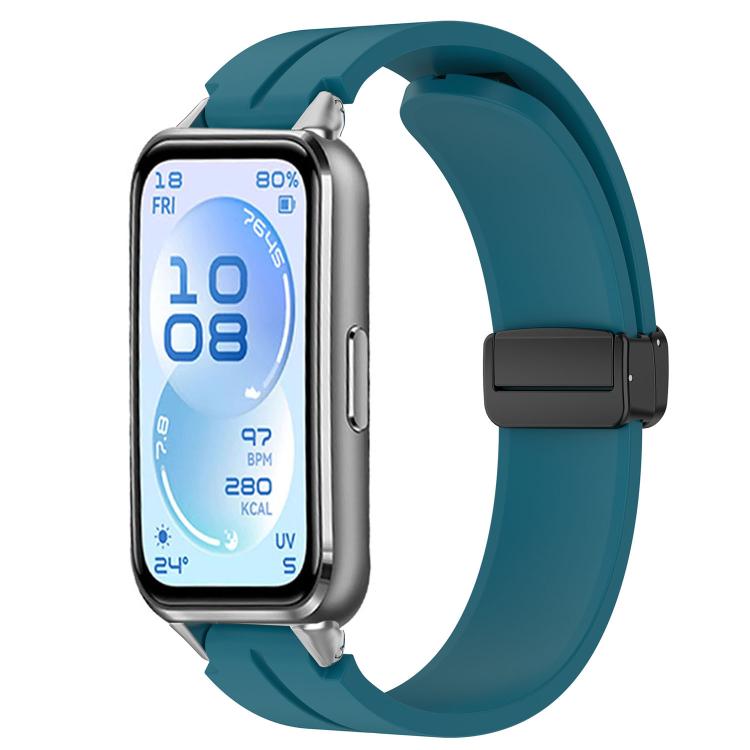 Folding Magnetic Black Clasp Solid Color Silicone Watch Band, For Huawei Band 11 / Band 11 Pro