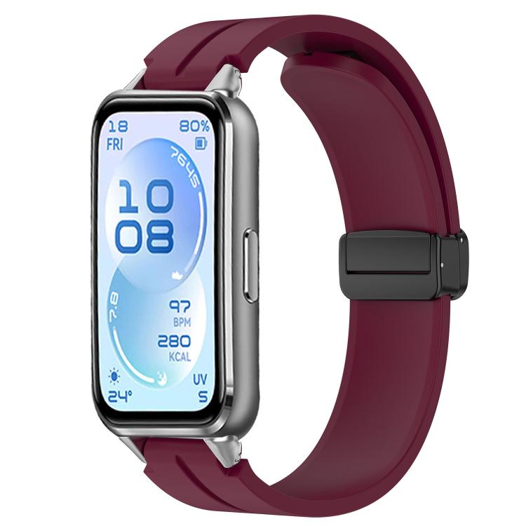 Folding Magnetic Black Clasp Solid Color Silicone Watch Band, For Huawei Band 11 / Band 11 Pro