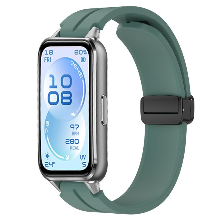 Folding Magnetic Black Clasp Solid Color Silicone Watch Band, For Huawei Band 11 / Band 11 Pro