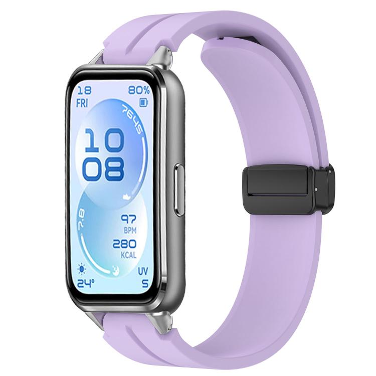 Folding Magnetic Black Clasp Solid Color Silicone Watch Band, For Huawei Band 11 / Band 11 Pro