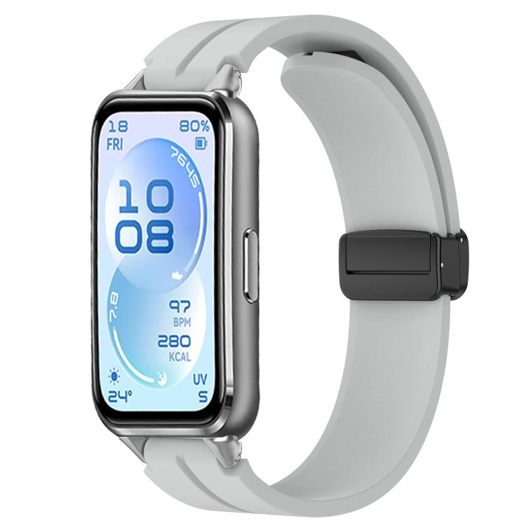 Folding Magnetic Black Clasp Solid Color Silicone Watch Band, For Huawei Band 11 / Band 11 Pro