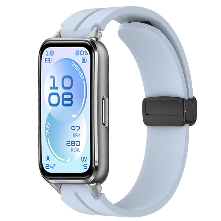 Folding Magnetic Black Clasp Solid Color Silicone Watch Band, For Huawei Band 11 / Band 11 Pro