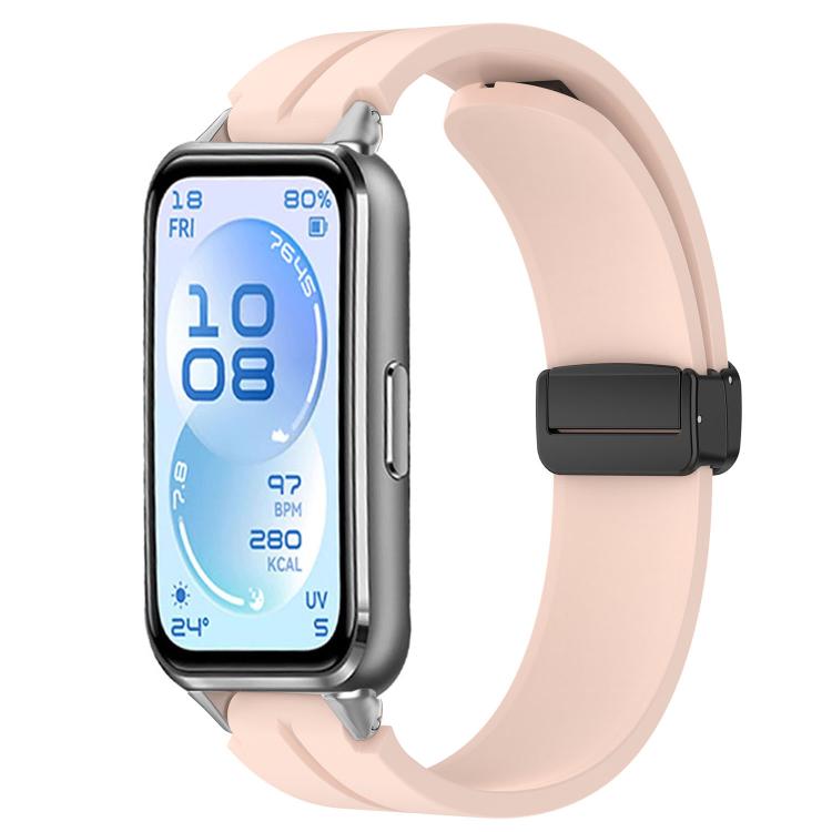 Folding Magnetic Black Clasp Solid Color Silicone Watch Band, For Huawei Band 11 / Band 11 Pro