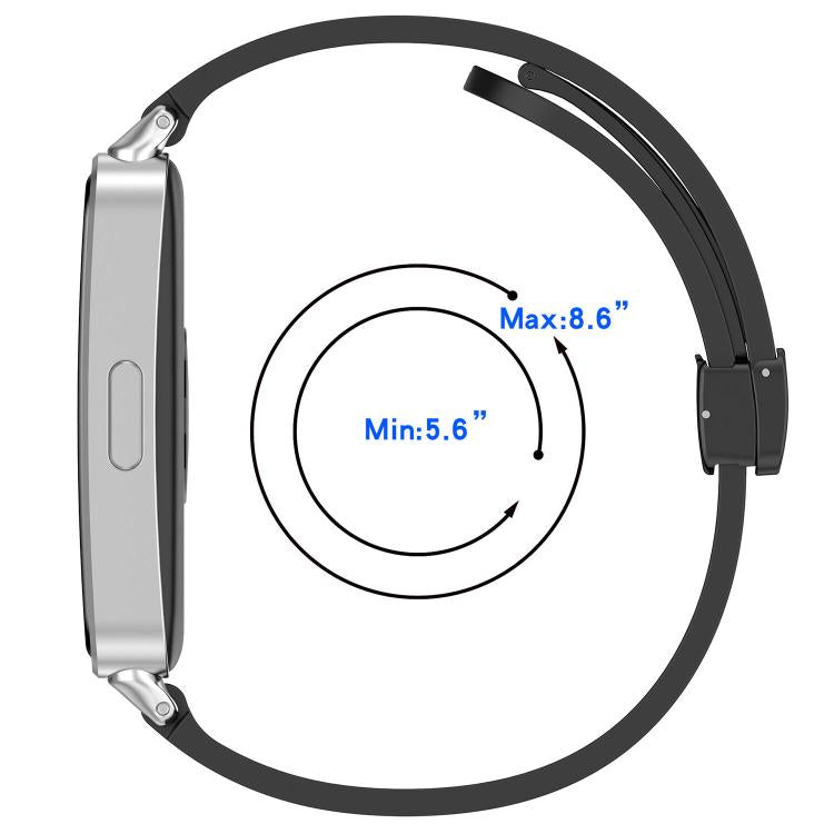 Folding Magnetic Black Clasp Solid Color Silicone Watch Band, For Huawei Band 11 / Band 11 Pro