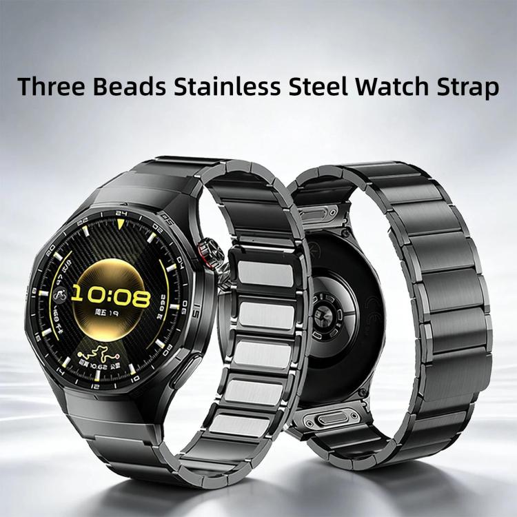 Seamless Press Button Three Beads Magnetic Stainless Steel Watch Band, For Huawei Watch GT 6 Pro