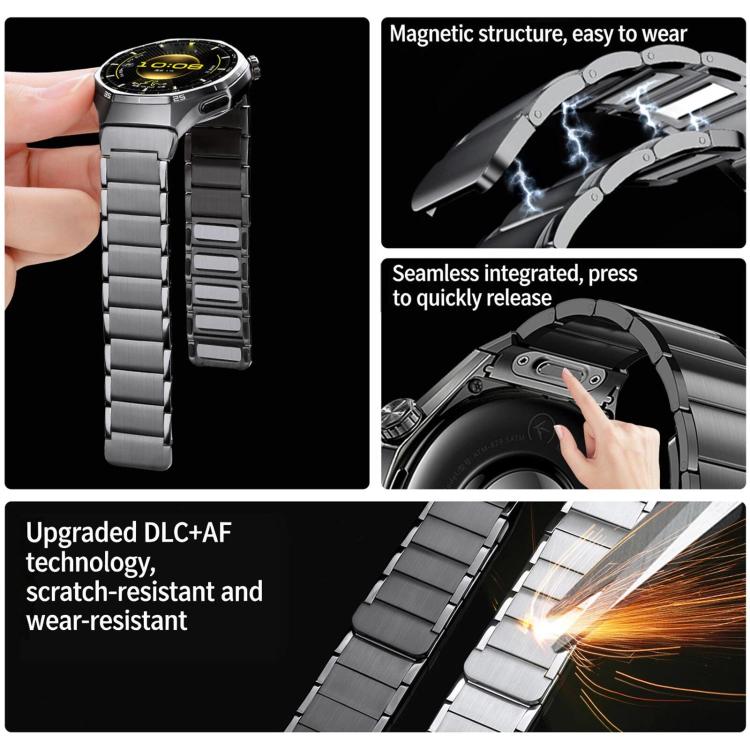 Seamless Press Button Three Beads Magnetic Stainless Steel Watch Band, For Huawei Watch GT 6 Pro