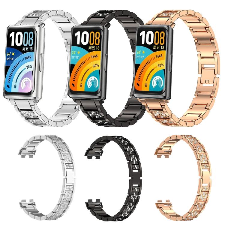 Three Beads Full Diamond Metal Watch Band, For Huawei Band 11 / Band 11 Pro