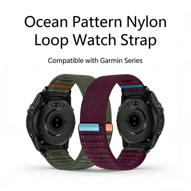 Wave Texture Nylon Hook and Loop Fastener Quick Release Watch Band, For Garmin 26mm, For Garmin 22mm, For Garmin 20mm