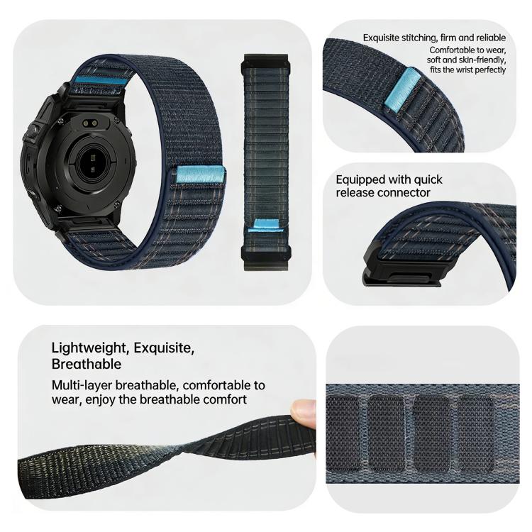 Wave Texture Nylon Hook and Loop Fastener Quick Release Watch Band, For Garmin 26mm, For Garmin 22mm, For Garmin 20mm