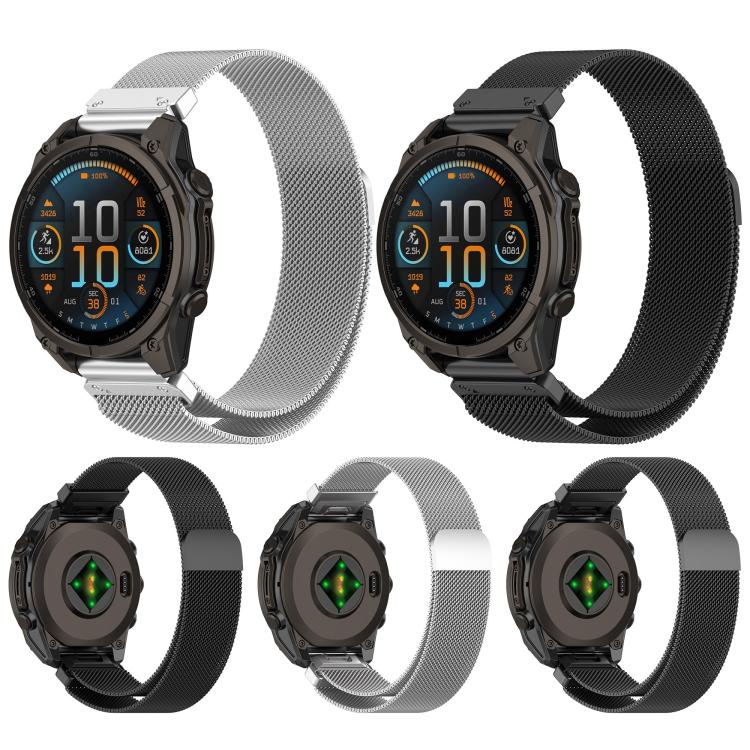 Integrated Tactix Milanese Magnetic Stainless Steel Watch Band, For Garmin 26mm, For Garmin 22mm, For Garmin 20mm