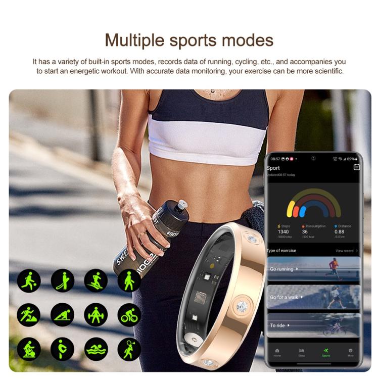 HR01 SIZE 8 Smart Ring, Support Heart Rate / Blood Oxygen / Sleep Monitoring / Female Menstrual Cycle, SIZE 8