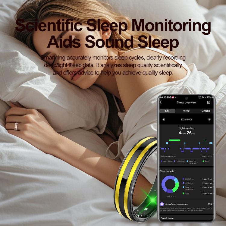 HR02 SIZE 6 Smart Ring, Supports Health Monitoring / Female Menstrual Cycle / Gesture Control, SIZE 6