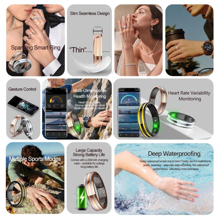 HR02 SIZE 8 Smart Ring, Supports Health Monitoring / Female Menstrual Cycle / Gesture Control, SIZE 8