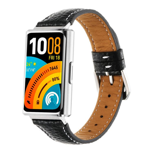 Lychee Texture Pin Buckle Genuine Leather Watch Band, For Huawei Band 11 / Band 11 Pro
