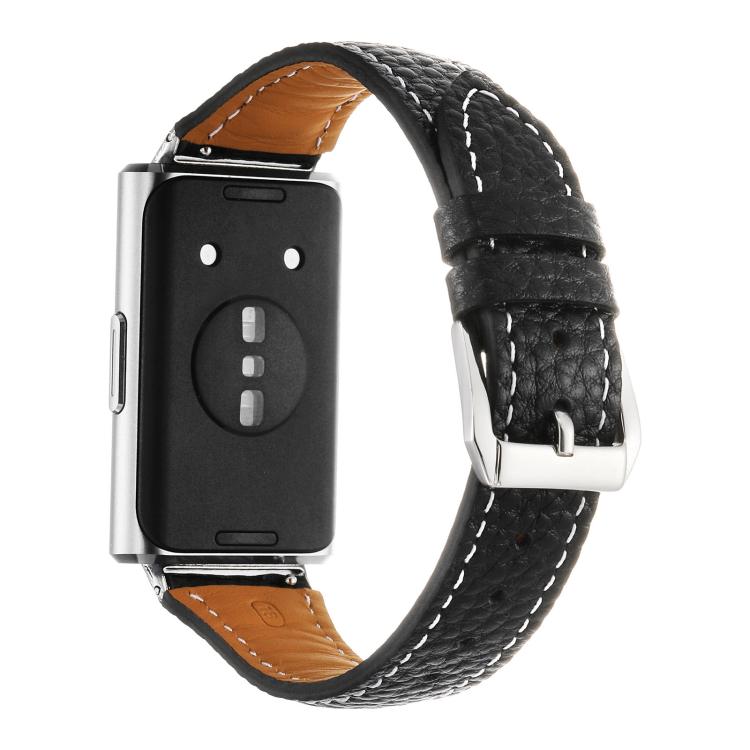 Lychee Texture Pin Buckle Genuine Leather Watch Band, For Huawei Band 11 / Band 11 Pro