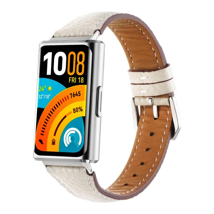Lychee Texture Pin Buckle Genuine Leather Watch Band, For Huawei Band 11 / Band 11 Pro