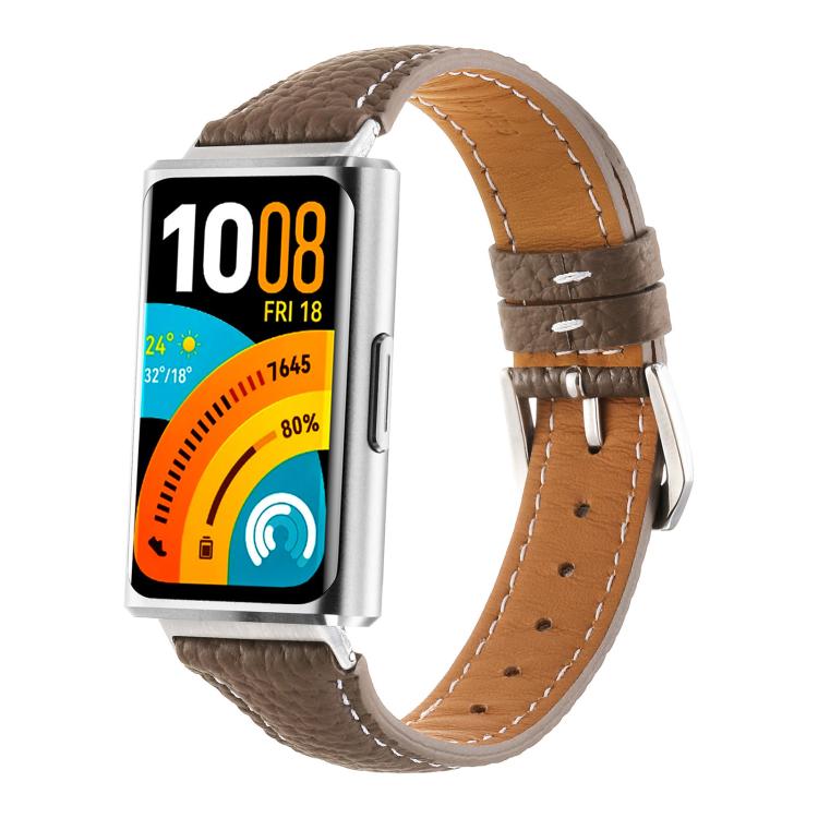 Lychee Texture Pin Buckle Genuine Leather Watch Band, For Huawei Band 11 / Band 11 Pro